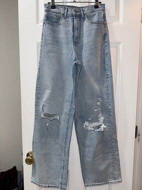 Express Light Blue Distressed Wide Leg Jeans